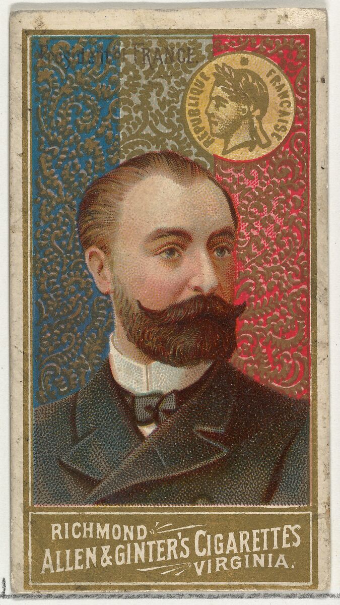 President of France, from World's Sovereigns series (N34) for Allen & Ginter Cigarettes, Issued by Allen &amp; Ginter (American, Richmond, Virginia), Commercial color lithograph 