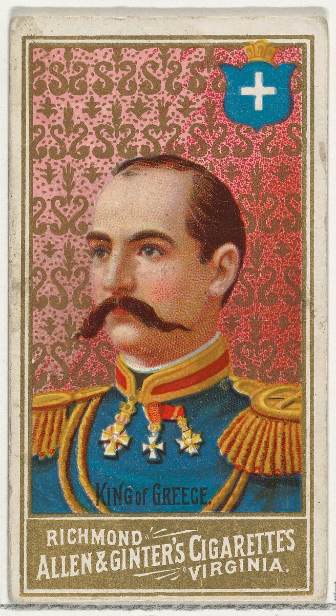 King of Greece, from World's Sovereigns series (N34) for Allen & Ginter Cigarettes, Issued by Allen &amp; Ginter (American, Richmond, Virginia), Commercial color lithograph 