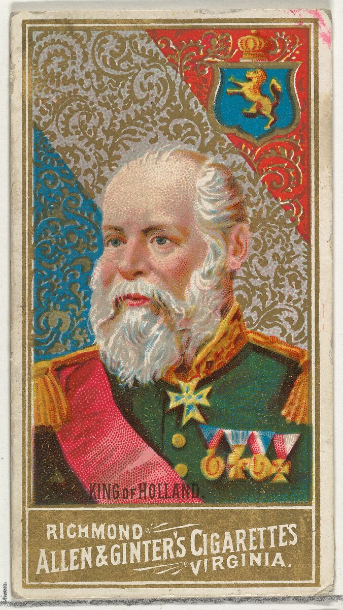 King of Holland, from World's Sovereigns series (N34) for Allen & Ginter Cigarettes, Issued by Allen &amp; Ginter (American, Richmond, Virginia), Commercial color lithograph 