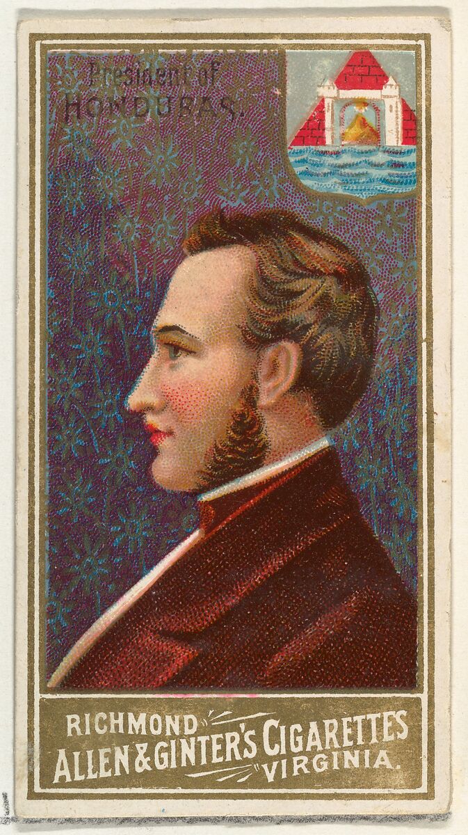 President of Honduras, from World's Sovereigns series (N34) for Allen & Ginter Cigarettes, Issued by Allen &amp; Ginter (American, Richmond, Virginia), Commercial color lithograph 
