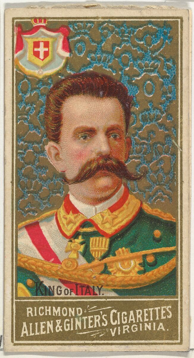 King of Italy, from World's Sovereigns series (N34) for Allen & Ginter Cigarettes, Issued by Allen &amp; Ginter (American, Richmond, Virginia), Commercial color lithograph 