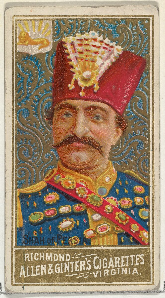 Shah of Persia, from World's Sovereigns series (N34) for Allen & Ginter Cigarettes, Issued by Allen &amp; Ginter (American, Richmond, Virginia), Commercial color lithograph 