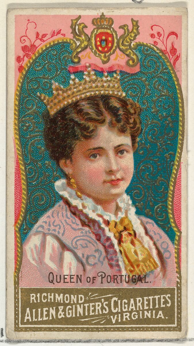 Queen of Portugal, from World's Sovereigns series (N34) for Allen & Ginter Cigarettes, Issued by Allen &amp; Ginter (American, Richmond, Virginia), Commercial color lithograph 