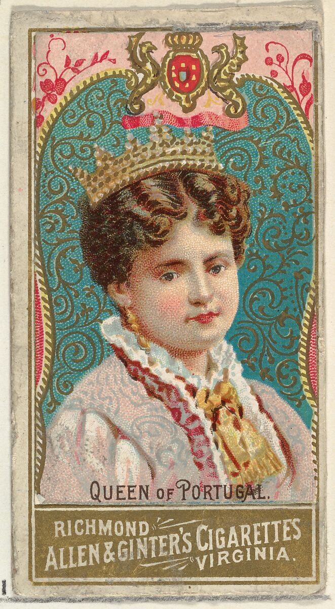 Queen of Portugal, from World's Sovereigns series (N34) for Allen & Ginter Cigarettes, Issued by Allen &amp; Ginter (American, Richmond, Virginia), Commercial color lithograph 