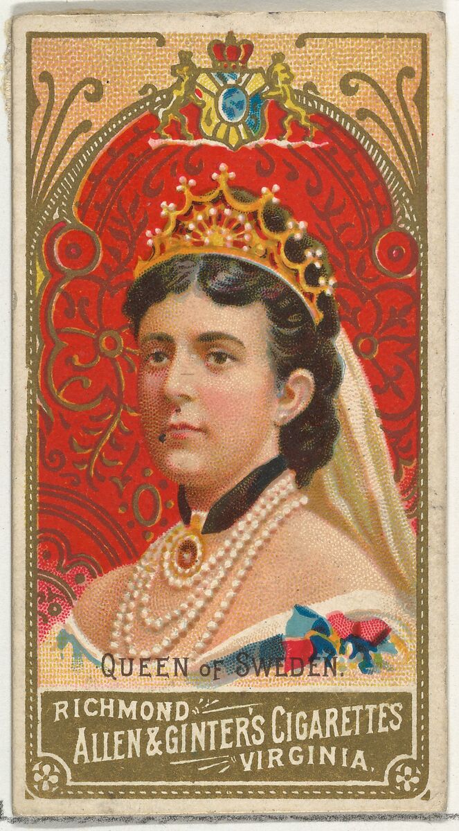 Queen of Sweden, from World's Sovereigns series (N34) for Allen & Ginter Cigarettes, Issued by Allen &amp; Ginter (American, Richmond, Virginia), Commercial color lithograph 