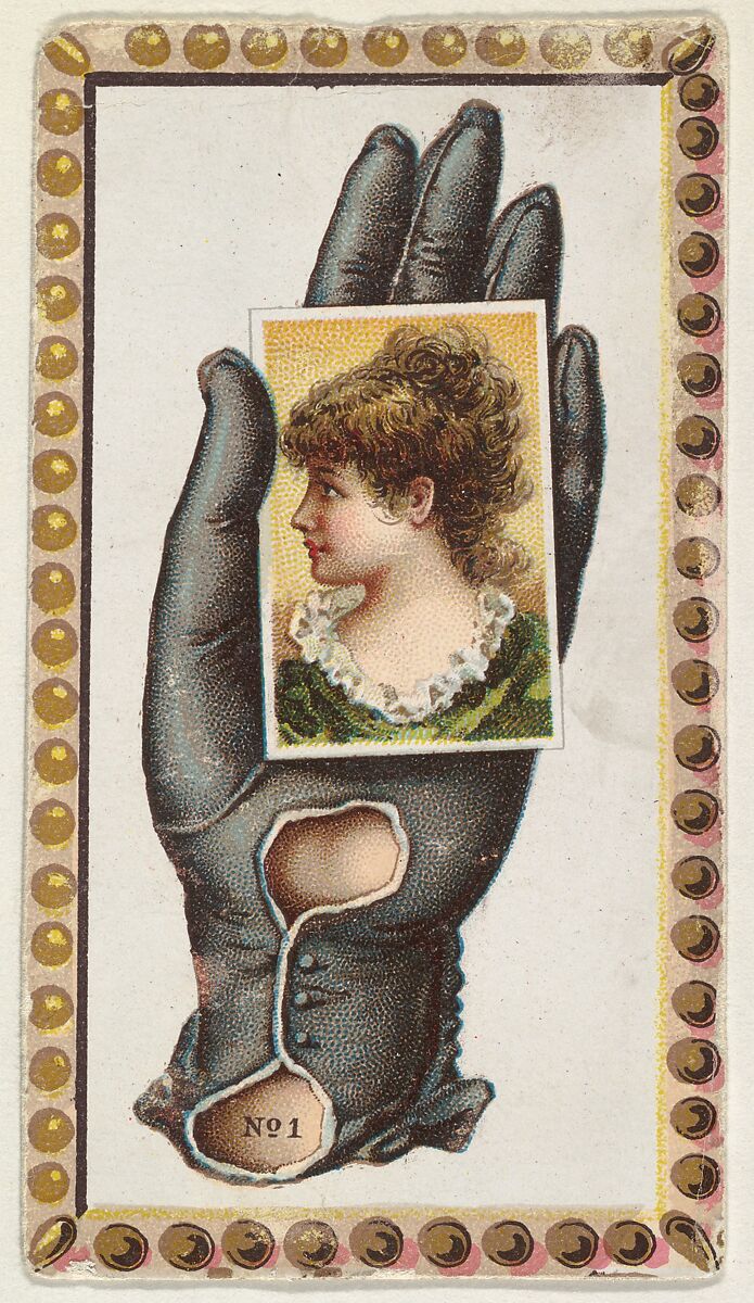 Card Number 1, cut-out from banner advertising the Opera Gloves series (G29) for Allen & Ginter Cigarettes, Issued by Allen &amp; Ginter (American, Richmond, Virginia), Commercial color lithograph 