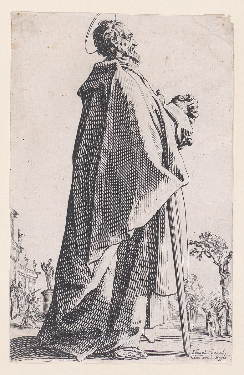 St. Matthew, from "Les Grands Apôtres Debout, Représentant Le Sauveur, La Bienheureuse Marie et Les Saints Apôtres" (The Large Standing Apostles, Representing The Savior, The Blessed Mary and The Apostles), Jacques Callot (French, Nancy 1592–1635 Nancy), Etching; second state of three (Lieure) 