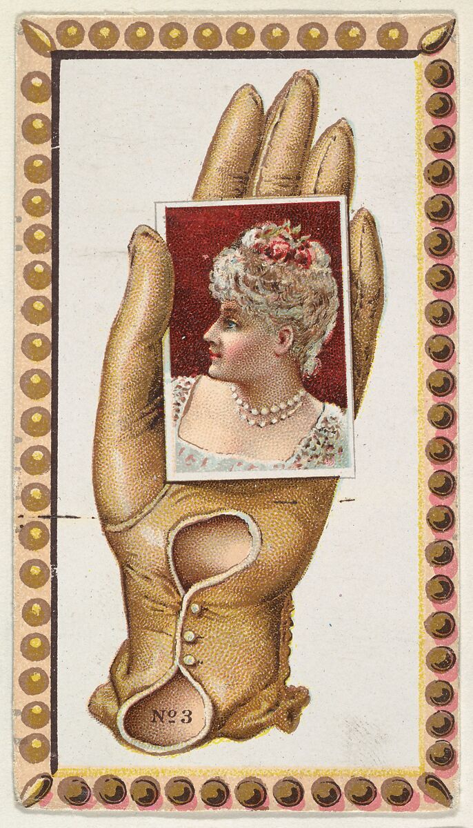 Card Number 3, cut-out from banner advertising the Opera Gloves series (G29) for Allen & Ginter Cigarettes, Issued by Allen &amp; Ginter (American, Richmond, Virginia), Commercial color lithograph 