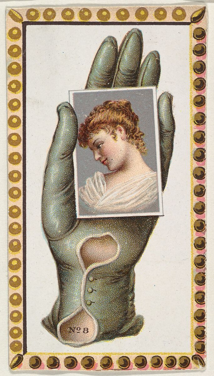 Card Number 8, cut-out from banner advertising the Opera Gloves series (G29) for Allen & Ginter Cigarettes, Issued by Allen &amp; Ginter (American, Richmond, Virginia), Commercial color lithograph 