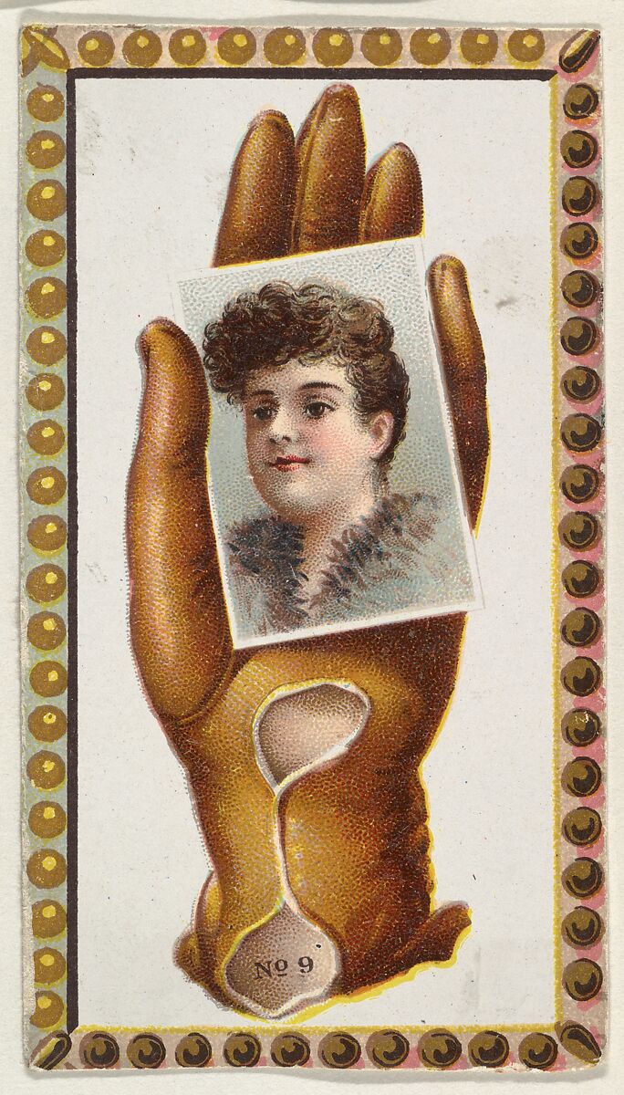 Card Number 9, cut-out from banner advertising the Opera Gloves series (G29) for Allen & Ginter Cigarettes, Issued by Allen &amp; Ginter (American, Richmond, Virginia), Commercial color lithograph 