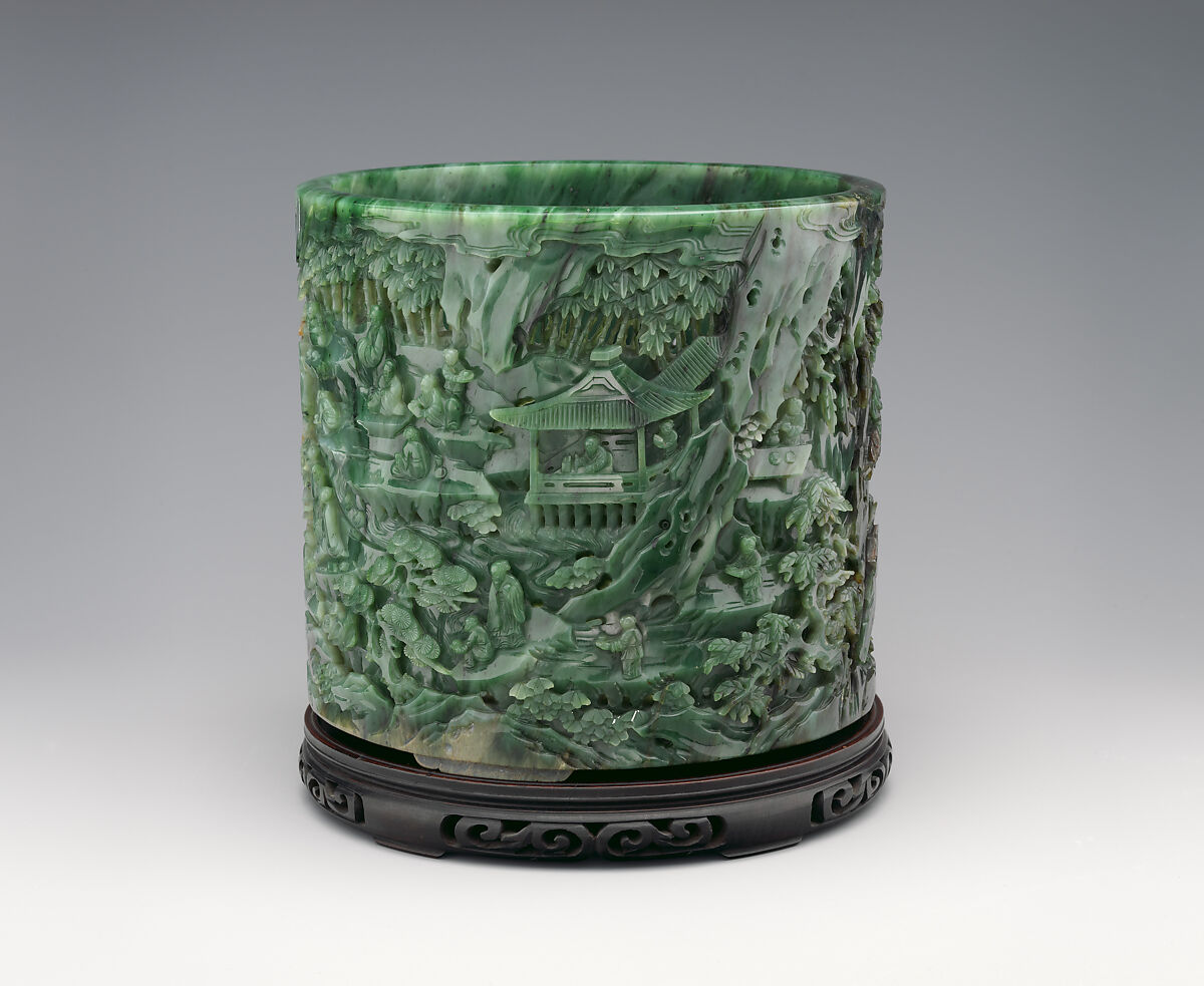 Brush holder with gathering at the Orchid Pavilion, Jade (nephrite), China 