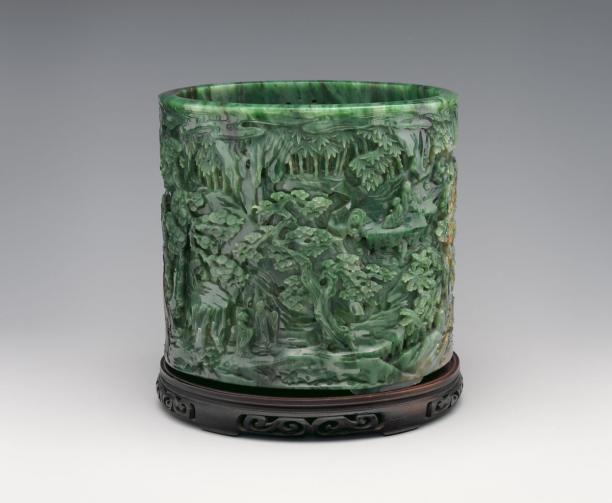Brush holder with Gathering at the Orchid Pavilion, Jade (nephrite), China