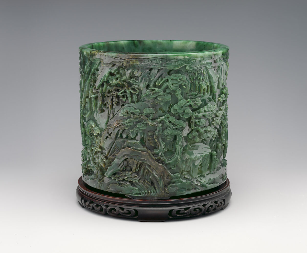 Brush holder with Gathering at the Orchid Pavilion, Jade (nephrite), China