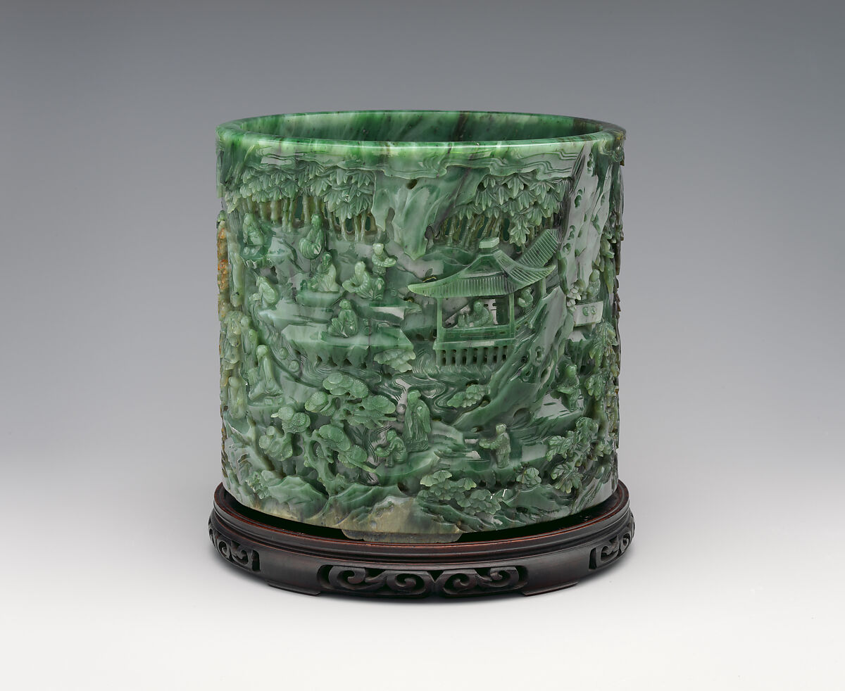 Brush holder with Gathering at the Orchid Pavilion, Jade (nephrite), China
