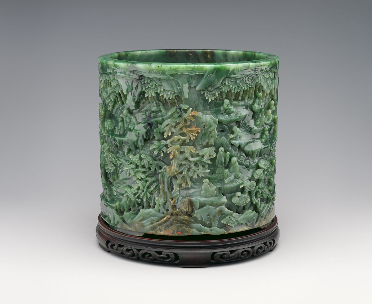 Brush holder with Gathering at the Orchid Pavilion, Jade (nephrite), China