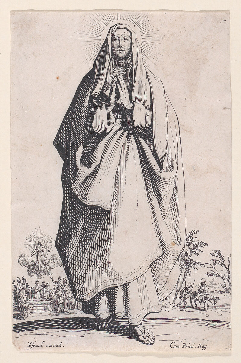 The Virgin Mary, from "Les Grands Apôtres Debout, Représentant Le Sauveur, La Bienheureuse Marie et Les Saints Apôtres" (The Large Standing Apostles, Representing The Savior, The Blessed Mary and The Apostles), Jacques Callot (French, Nancy 1592–1635 Nancy), Etching; second state of two (Lieure) 