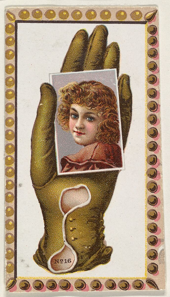 Card Number 16, cut-out from banner advertising the Opera Gloves series (G29) for Allen & Ginter Cigarettes, Issued by Allen &amp; Ginter (American, Richmond, Virginia), Commercial color lithograph 