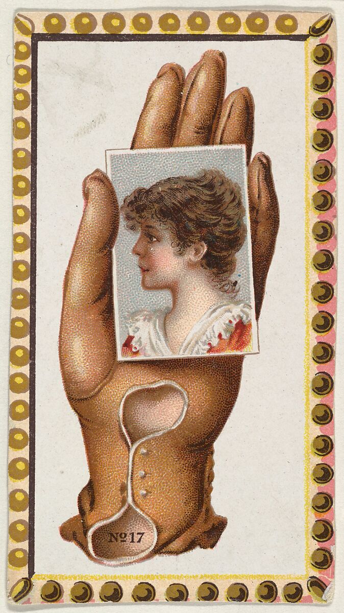 Card Number 17, cut-out from banner advertising the Opera Gloves series (G29) for Allen & Ginter Cigarettes, Issued by Allen &amp; Ginter (American, Richmond, Virginia), Commercial color lithograph 