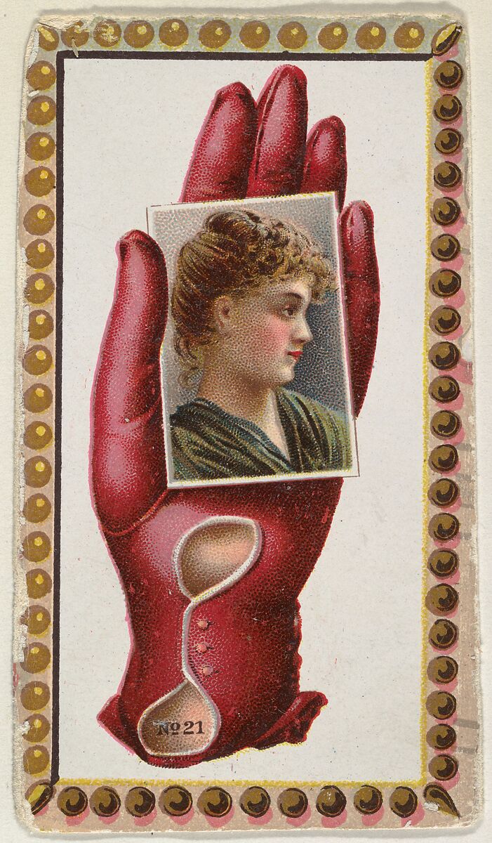 Card Number 21, cut-out from banner advertising the Opera Gloves series (G29) for Allen & Ginter Cigarettes, Issued by Allen &amp; Ginter (American, Richmond, Virginia), Commercial color lithograph 