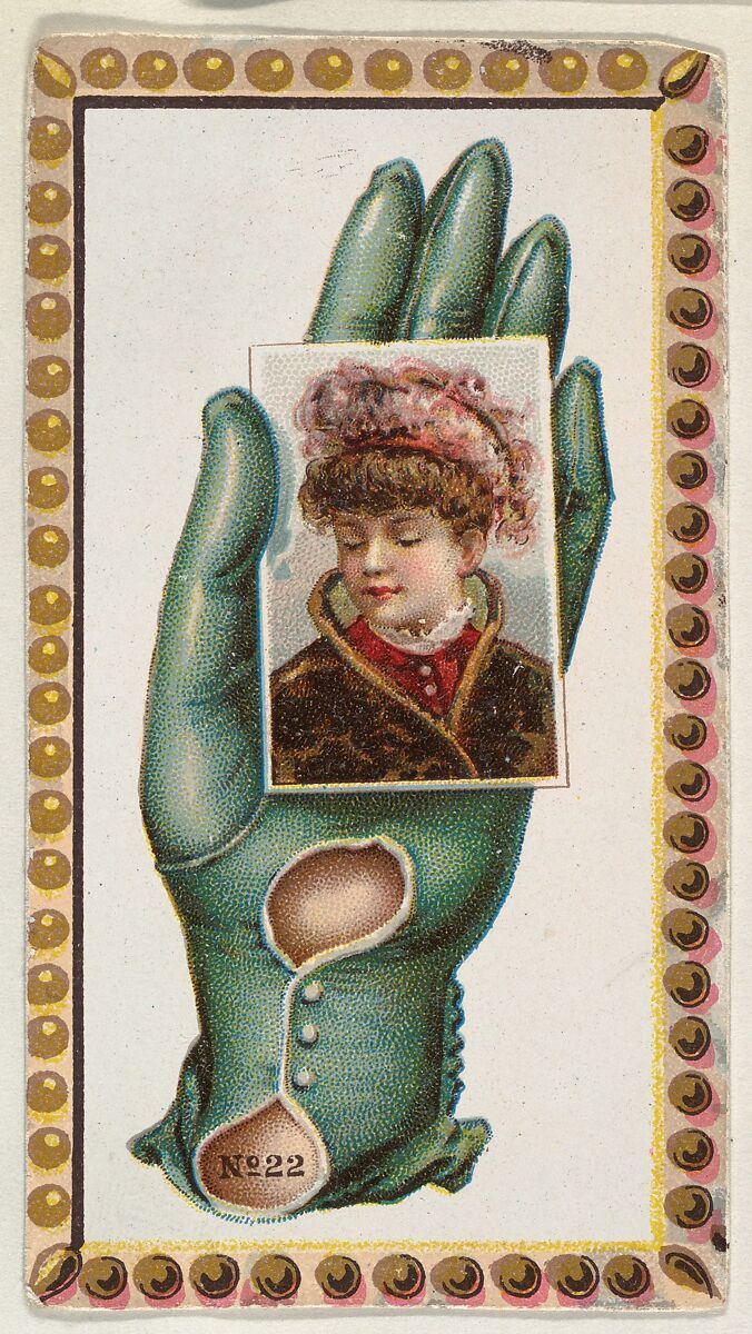 Card Number 22, cut-out from banner advertising the Opera Gloves series (G29) for Allen & Ginter Cigarettes, Issued by Allen &amp; Ginter (American, Richmond, Virginia), Commercial color lithograph 