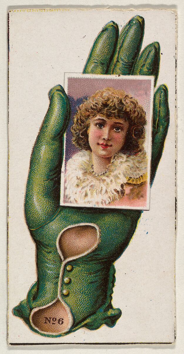 Card Number 6, cut-out from banner advertising the Opera Gloves series (G29) for Allen & Ginter Cigarettes, Issued by Allen &amp; Ginter (American, Richmond, Virginia), Commercial color lithograph 