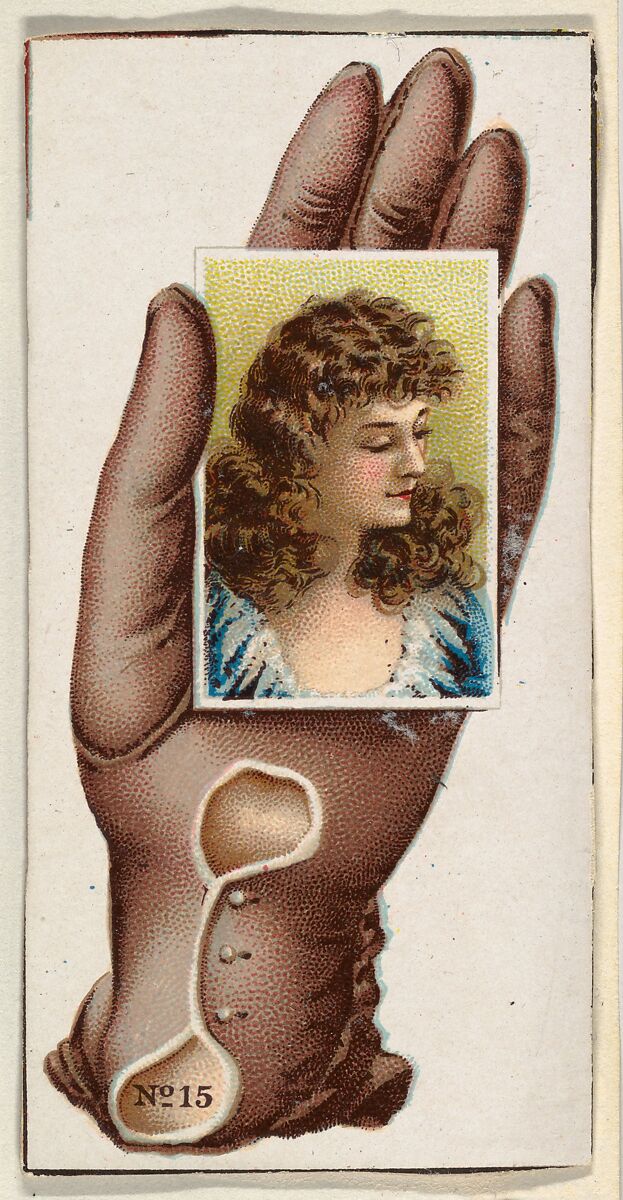 Card Number 15, cut-out from banner advertising the Opera Gloves series (G29) for Allen & Ginter Cigarettes, Issued by Allen &amp; Ginter (American, Richmond, Virginia), Commercial color lithograph 