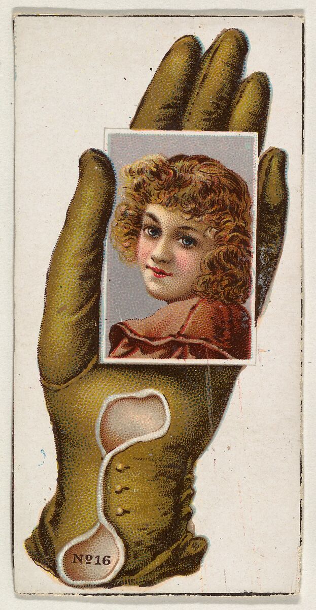 Card Number 16, cut-out from banner advertising the Opera Gloves series (G29) for Allen & Ginter Cigarettes, Issued by Allen &amp; Ginter (American, Richmond, Virginia), Commercial color lithograph 