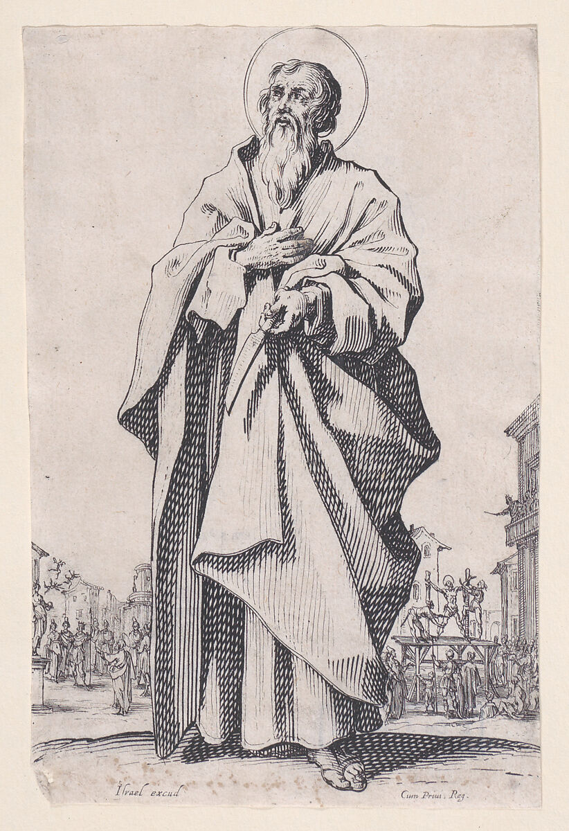St. Bartholomew, from "Les Grands Apôtres Debout, Représentant Le Sauveur, La Bienheureuse Marie et Les Saints Apôtres" (The Large Standing Apostles, Representing The Savior, The Blessed Mary and The Apostles), Jacques Callot (French, Nancy 1592–1635 Nancy), Etching; second state of three (Lieure) 