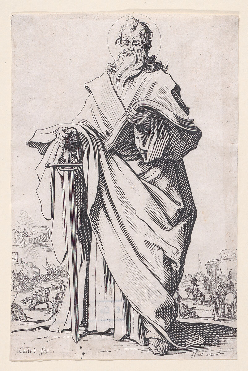 St. Paul, from "Les Grands Apôtres Debout, Représentant Le Sauveur, La Bienheureuse Marie et Les Saints Apôtres" (The Large Standing Apostles, Representing The Savior, The Blessed Mary and The Apostles), Jacques Callot (French, Nancy 1592–1635 Nancy), Etching; second state of three (Lieure) 