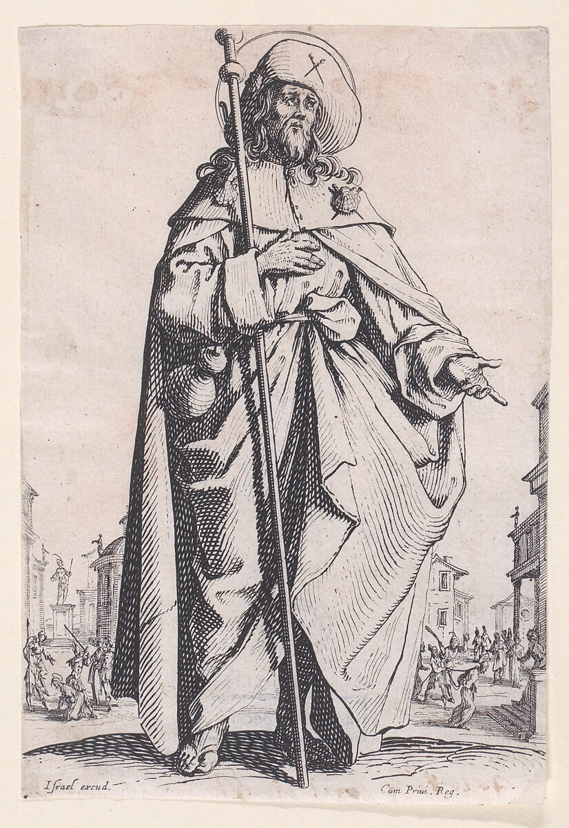 St. James Major, from "Les Grands Apôtres Debout, Représentant Le Sauveur, La Bienheureuse Marie et Les Saints Apôtres" (The Large Standing Apostles, Representing The Savior, The Blessed Mary and The Apostles), Jacques Callot (French, Nancy 1592–1635 Nancy), Etching; second state of three (Lieure) 