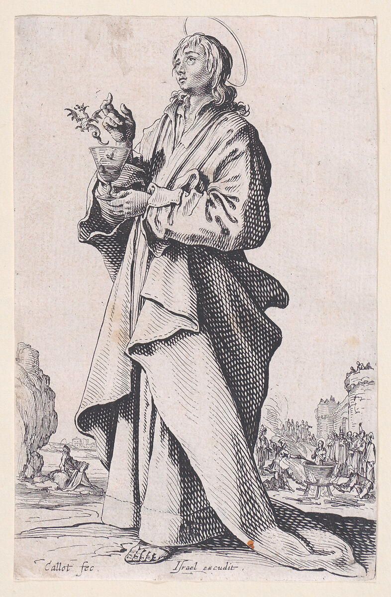 St. John the Evangelist, from "Les Grands Apôtres Debout, Représentant Le Sauveur, La Bienheureuse Marie et Les Saints Apôtres" (The Large Standing Apostles, Representing The Savior, The Blessed Mary and The Apostles), Jacques Callot (French, Nancy 1592–1635 Nancy), Etching; second state of three (Lieure) 