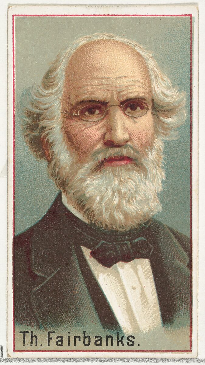 Thaddeus Fairbanks, printer's sample for the World's Inventors souvenir album (A25) for Allen & Ginter Cigarettes, Issued by Allen &amp; Ginter (American, Richmond, Virginia), Commercial color lithograph 
