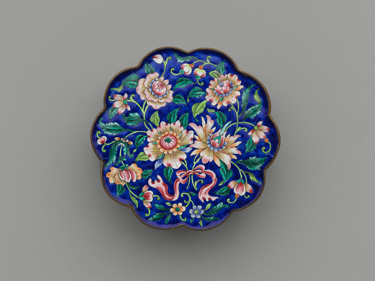 Box with lotus bundles, Painted enamel on copper alloy, China