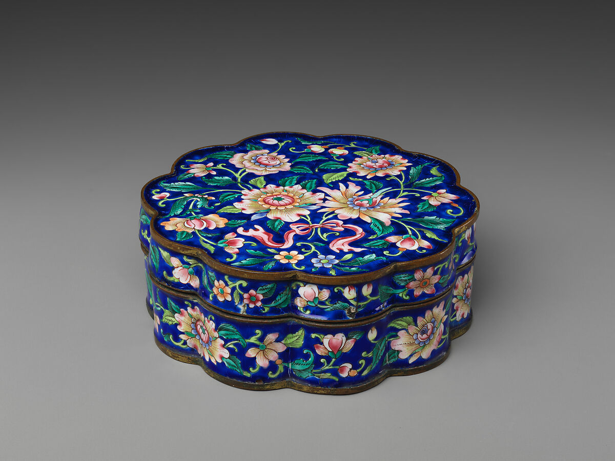 Box with lotus bundles, Painted enamel on copper alloy, China 