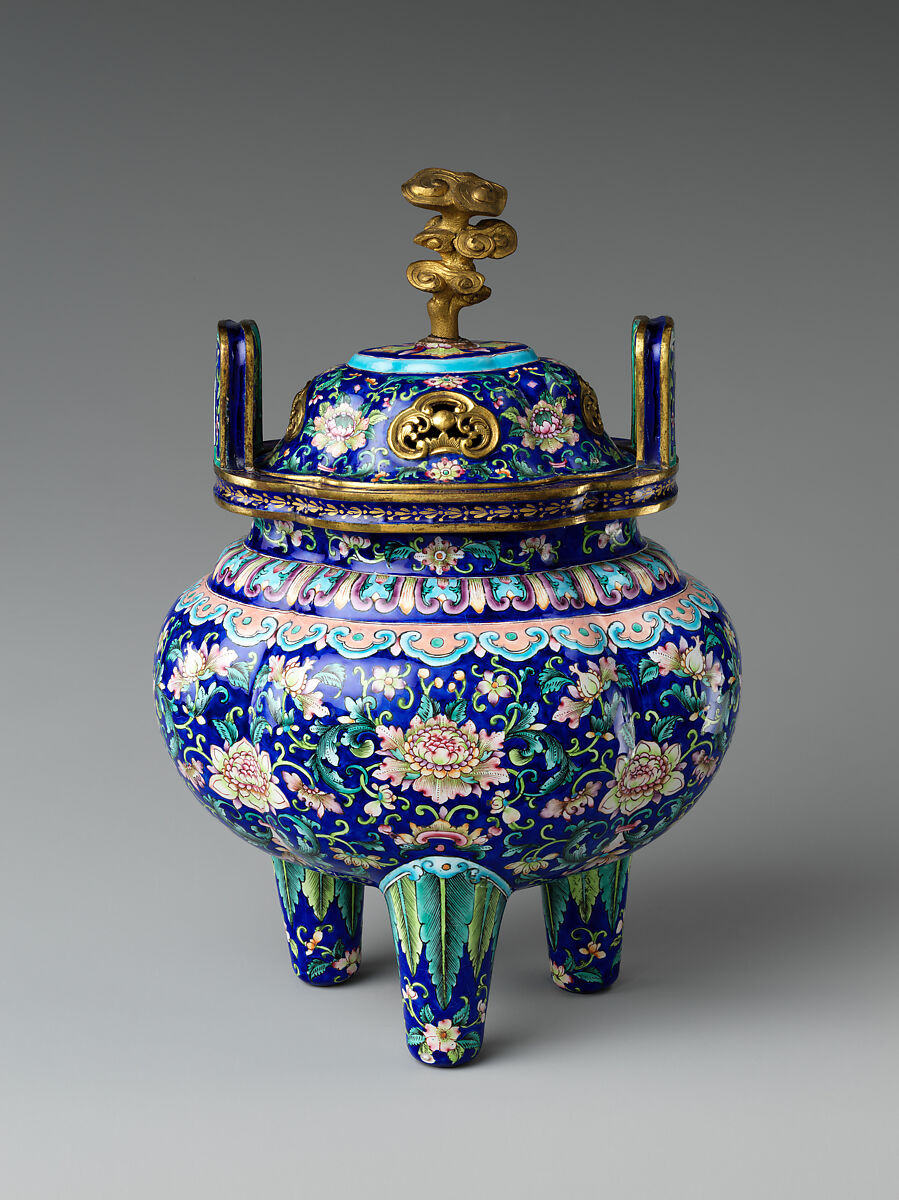 Incense burner (from set), Painted enamel on copper alloy, China 