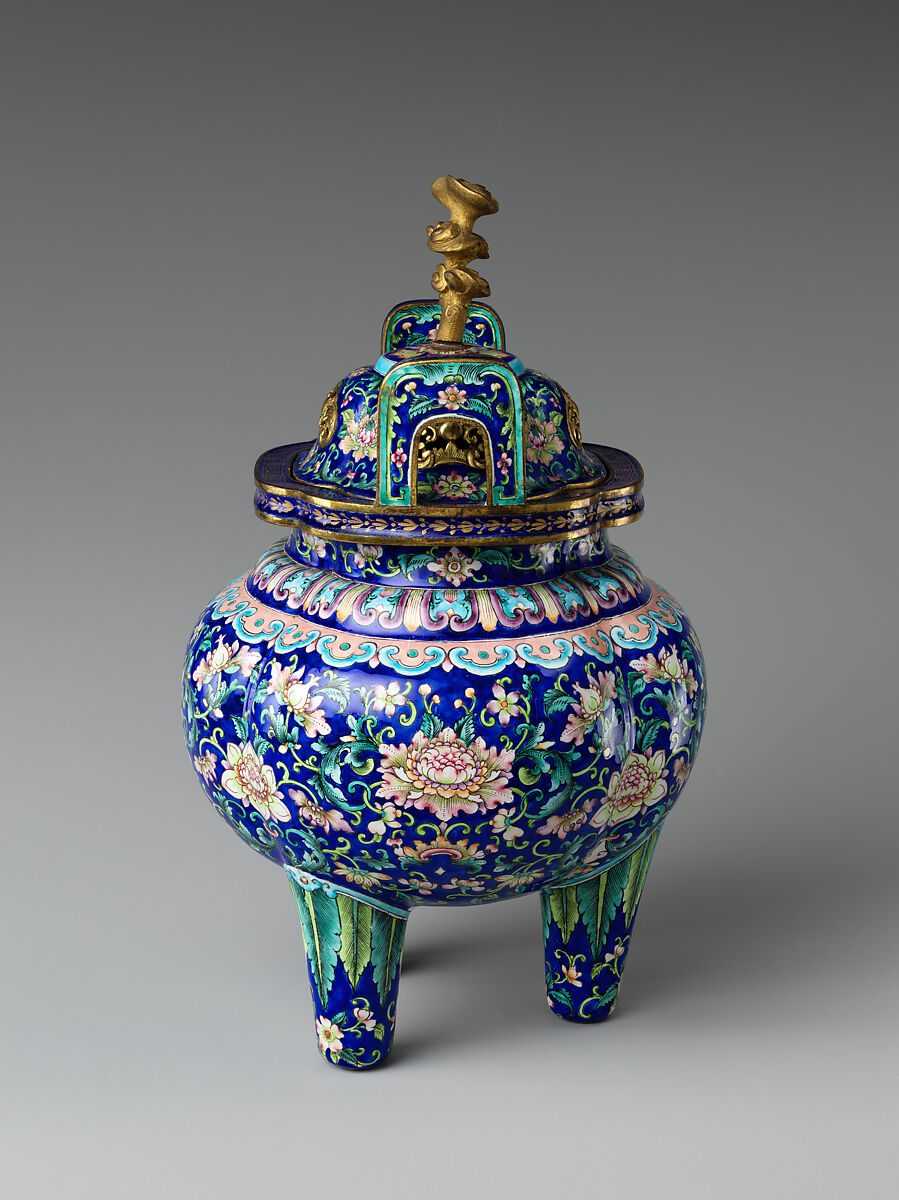 Incense burner (from set), Painted enamel on copper alloy, China