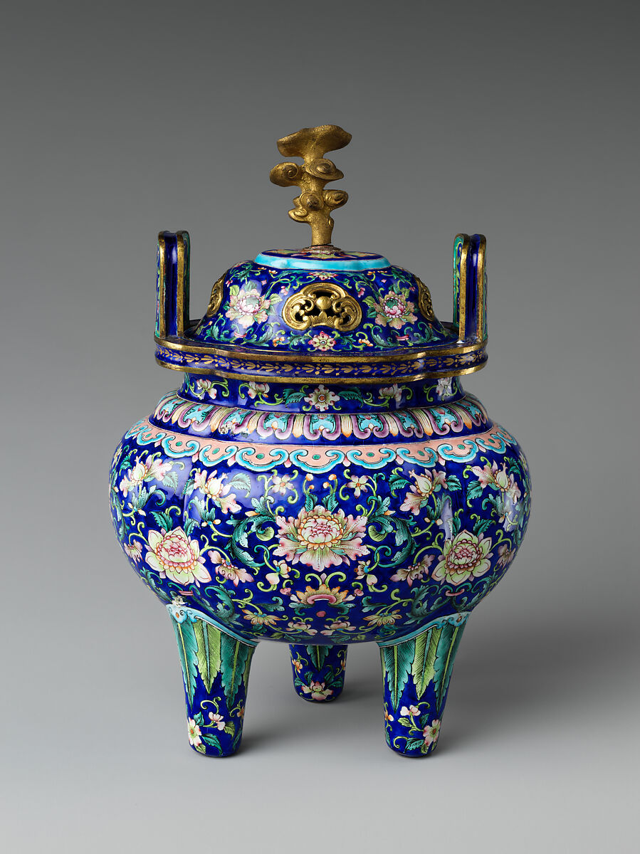 Incense burner (from set), Painted enamel on copper alloy, China