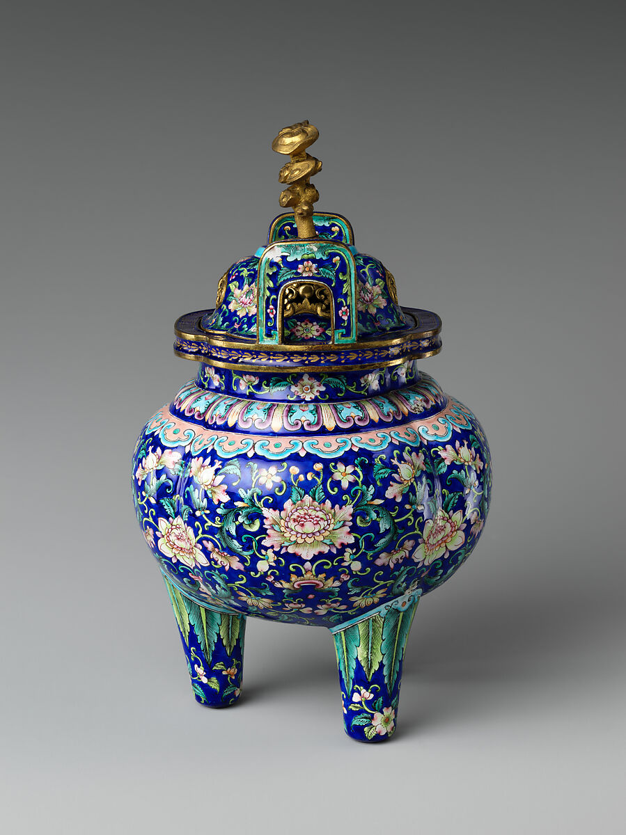 Incense burner (from set), Painted enamel on copper alloy, China