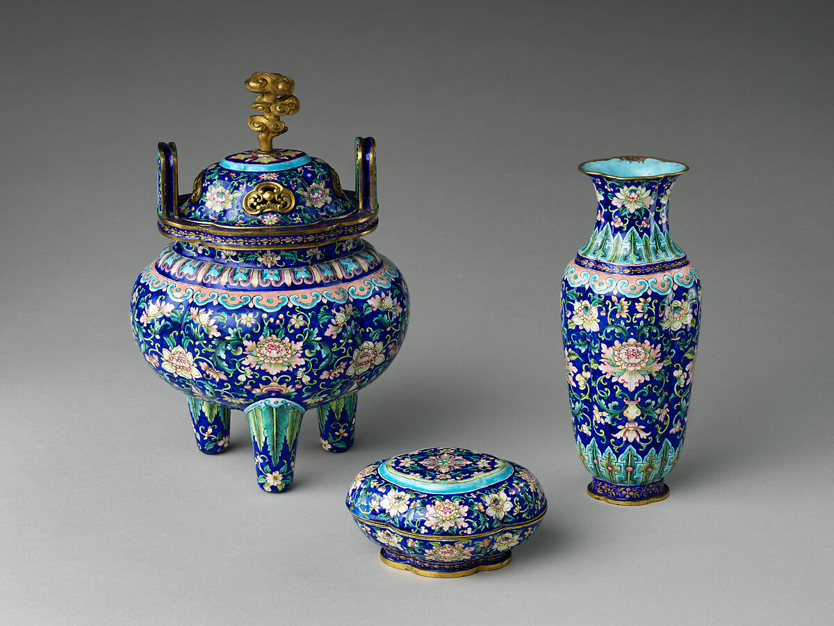 Incense burner (from set), Painted enamel on copper alloy, China