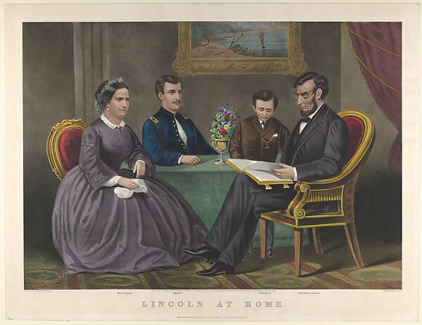 Lincoln at Home, After G. Thomas (American, 19th century), Hand-colored lithograph