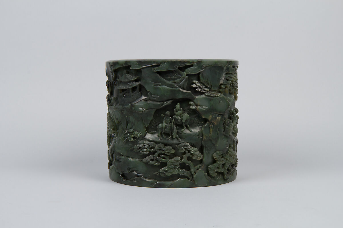 Brush holder with tribute scene, Jade (nephrite), China