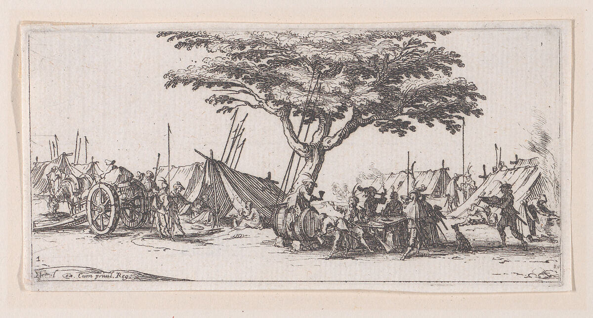 Le Campement (The Camp), plate 1 from "Les Petites Misères de la Guerre" (The Little Miseries of War), Jacques Callot (French, Nancy 1592–1635 Nancy), Etching; second state of two (Lieure) 
