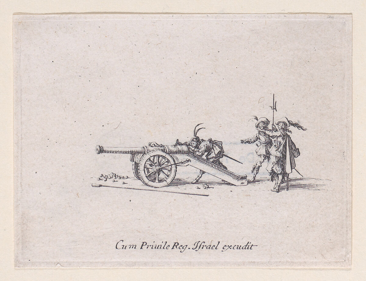 L'Exercice du Canon: Le Pointage (Drill of the Cannon: The Checking), from "Les Exercices Militaires" (The Military Exercises), Jacques Callot (French, Nancy 1592–1635 Nancy), Etching; first state of two (Lieure) 