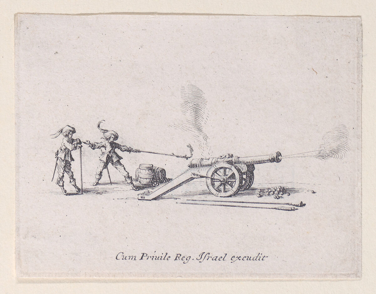 L'Exercice du Canon: Le Tir (Drill of the Cannon: The Shooting), from "Les Exercices Militaires" (The Military Exercises), Jacques Callot (French, Nancy 1592–1635 Nancy), Etching; first state of two (Lieure) 
