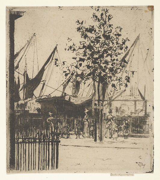 The Corner of Luna Street, Chelsea Embankment, Théodore Roussel (French, Lorient, Brittany 1847–1926 St. Leonards-on-Sea, Sussex), Etching; second state of twp 