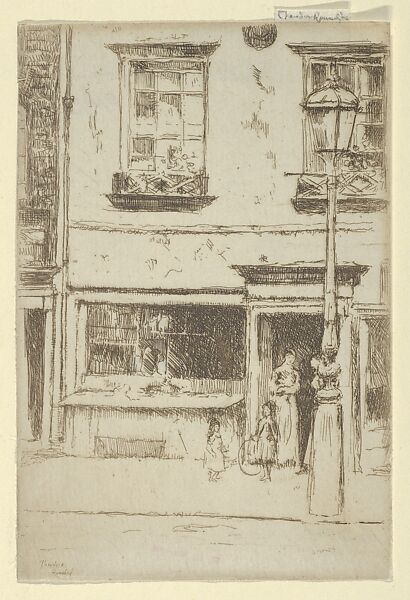 The Little Fish Shop, Chelsea Embankment, Théodore Roussel (French, Lorient, Brittany 1847–1926 St. Leonards-on-Sea, Sussex), Etching 