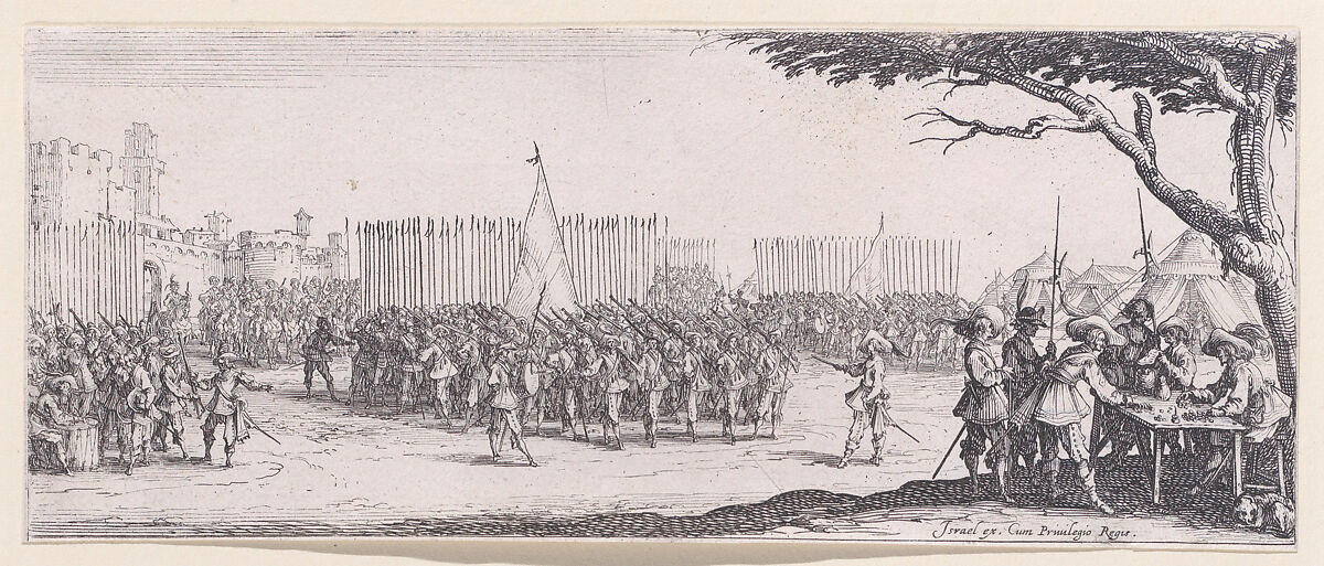 L'Enrolement des Troupes (The Enlistment of Troops), plate 2 from "Les Misères et les Mal-Heures de la Guerre" (The Miseries and Misfortunes of War), Jacques Callot (French, Nancy 1592–1635 Nancy), Etching; first or second state of three (Lieure) 