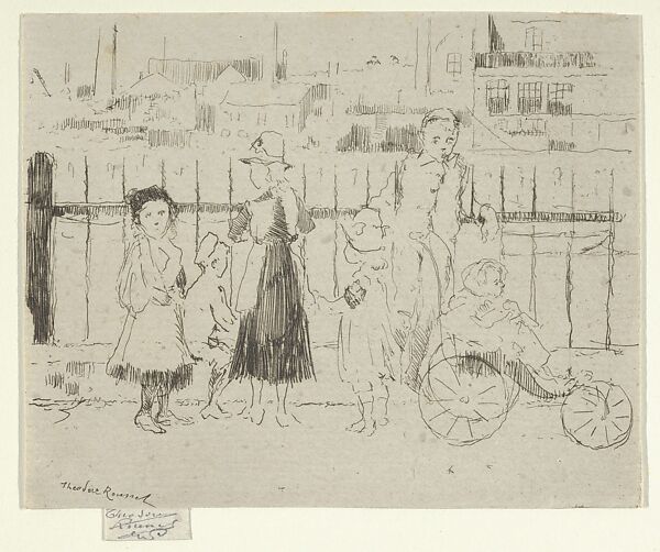 Events Over the Railings, Chelsea Embankment, Théodore Roussel (French, Lorient, Brittany 1847–1926 St. Leonards-on-Sea, Sussex), Etching 