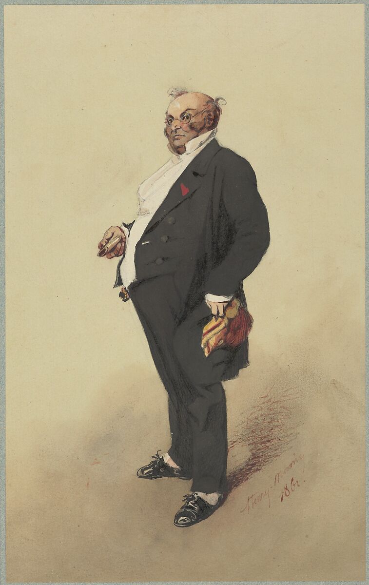 Self-Portrait as Monsieur Prudhomme, Henry-Bonaventure Monnier (French, Paris 1799–1877 Paris), Watercolor and gouache over graphite with pen and brown ink 