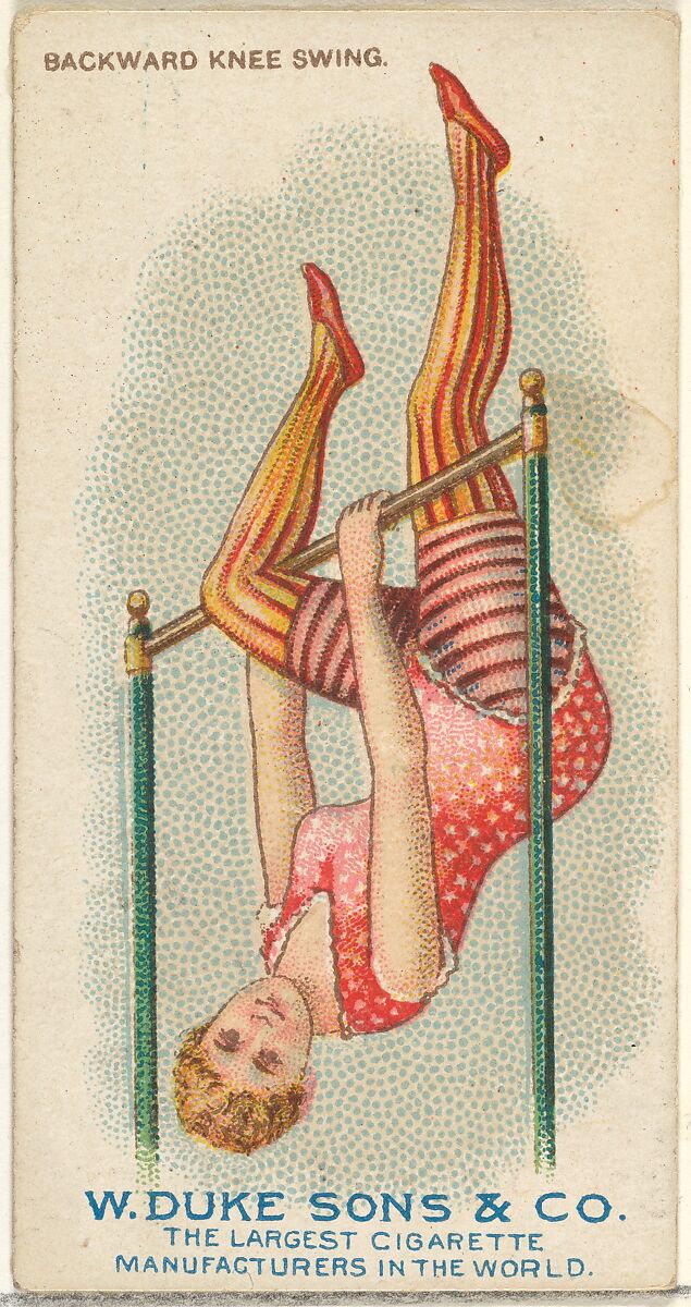 Backward Knee Swing, from the Gymnastic Exercises series (N77) for Duke brand cigarettes, Issued by W. Duke, Sons &amp; Co. (New York and Durham, N.C.), Commercial color lithograph 